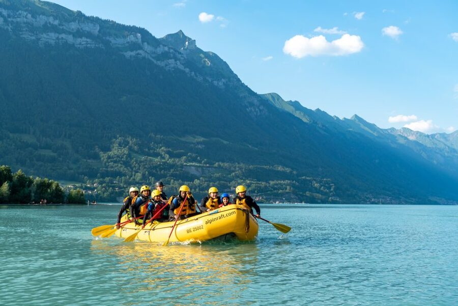 From Interlaken: Family Rafting - Reaching turquoise Lake Brienz