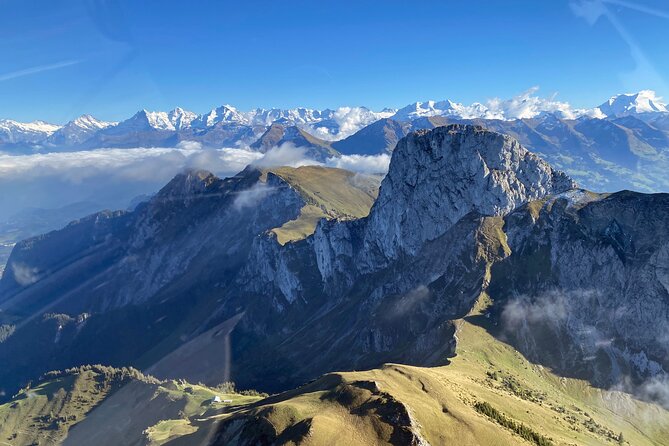 Private helicopter flight to Stockhorn mountain, with view to the Swiss Alps - The Eiger, Mönch, and Jungfrau take center stage